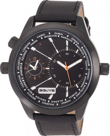 3 Guys Time Black Leather Strap 3G 14525