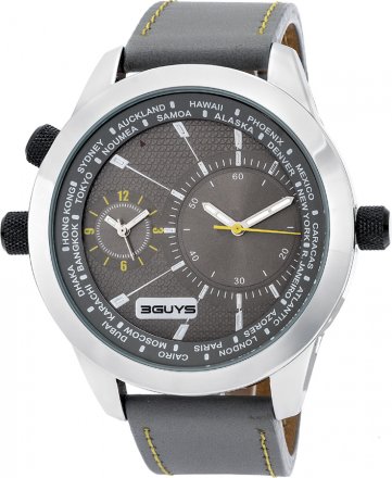 3 Guys Time Grey Leather Bracelet 3G14564