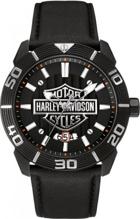 Harley-Davidson Men's Bulova Watch Embossed Bar & Shield Leather Strap 78B136