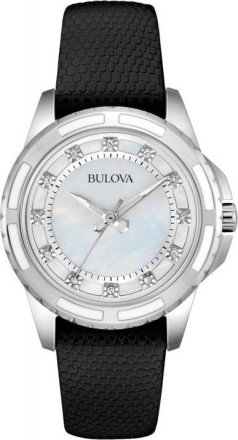 BULOVA Diamonds Mop Black Leather Strap 98S139