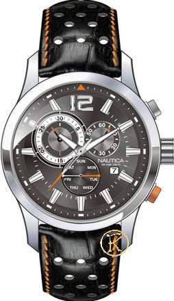 Nautica Sport Chronograph Black Leather Strap A22564G