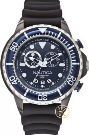Nautica NMX 650 Tide Men's Quartz Watch with Blue Dial Chronograph Display and Black Silicone Strap A32600G