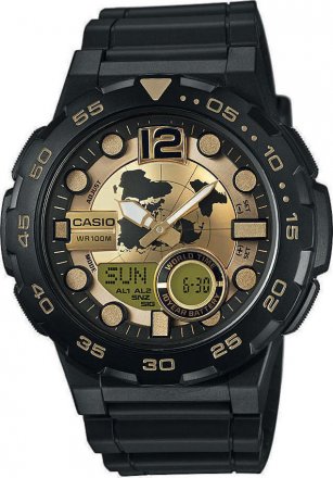 CASIO Collection Black Rubber Strap AEQ-100BW-9AVEF