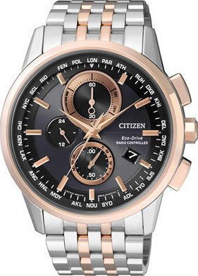 Citizen Eco-Drive Radio Controlled Chronograph Two Tone Stainless Steel Bracelet AT8116-65E