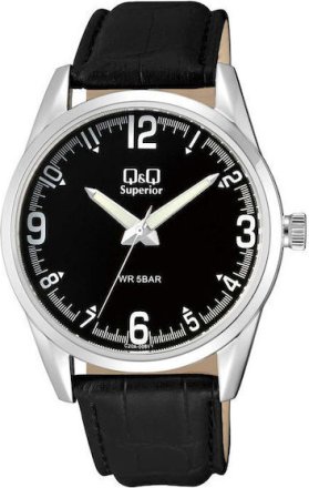 Q&Q Superior Black Leather Strap C20A008PY
