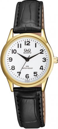 Q&Q Gold Black Leather Strap C215J104Y