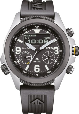 Citizen Promaster Land Eco Drive Dual Time Chronograph Black Polyurethane Strap JV1007-07E