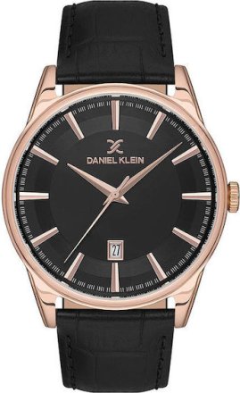 Daniel Klein Black Leather Strap Mens watch DK.1.13669-5
