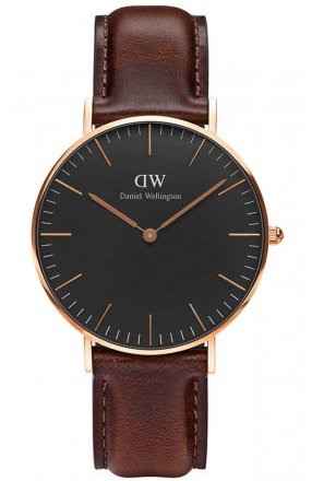 Daniel Wellington Classic Black Bristol Rose Gold Brown Leather Strap DW00100137