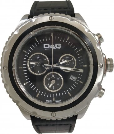 D&G Rhythm Chronograph Black Croco Leather Strap DW0367