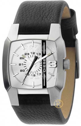 Diesel White Dial-Black Leather Strap DZ1091