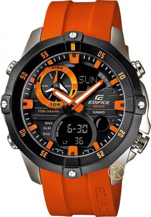 Casio Edifice Marine Tide Graph Orange Rubber Chronograph EMA-100B-1A4V