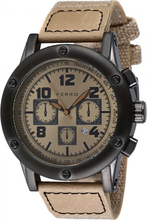 Ferro Light Brown Leather-Fabric Strap F14113-0194E