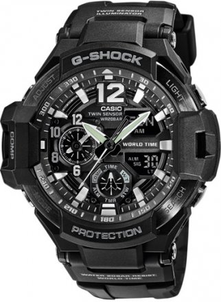 CASIO G-SHOCK Twin Sensor Wold Time Black Rubber Strap GA-1100-1AER