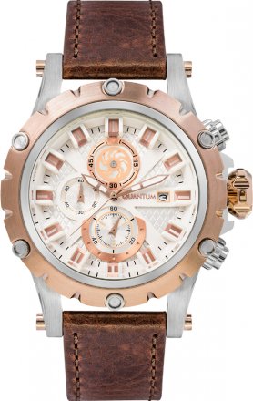 QUANTUM Brown Leather Strap Chronograph HNG499.532