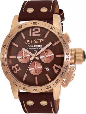 Jet Set San Remo Chronograph Rose Gold Brown Leather Strap J8358R-736