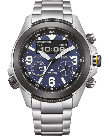 Citizen Promaster Land Eco Drive Dual Time Chronograph Silver Stainless Steel Bracelet  JV1006-51L