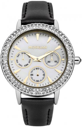 MORGAN de toi Crystals Mop Black Leather Strap M1248U