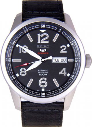 Seiko 5 Sport Automatic with Hand Winding and Black Dial Canvas Band SRP625K1