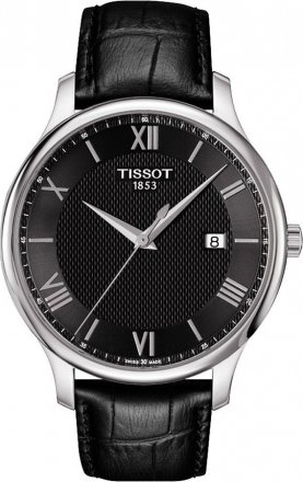 Tissot Tradition Black Dial Stainless Steel Leather Quartz Watch T063.610.16.058.00