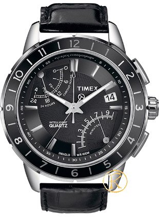 TIMEX Fly Back Chronograph Black Leather Strap T2N495