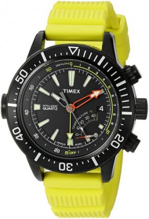 Timex Men's Intelligent Quartz Adventure Series Depth Gauge Yellow Resin Strap Watch T2N958