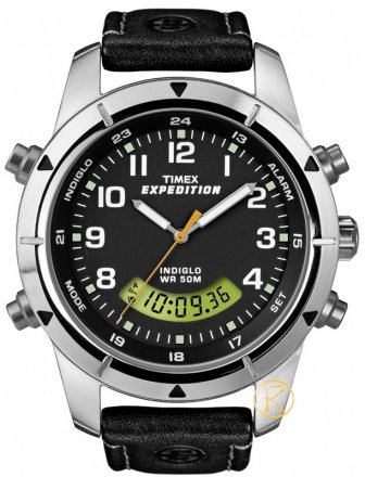 TIMEX EXPEDITION AnaDigi Black Leather Strap T49827