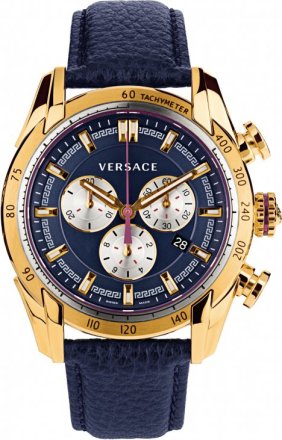 Versace Men's  V-Ray Rose Gold-Tone Watch Blue Leather Strap VDB030014