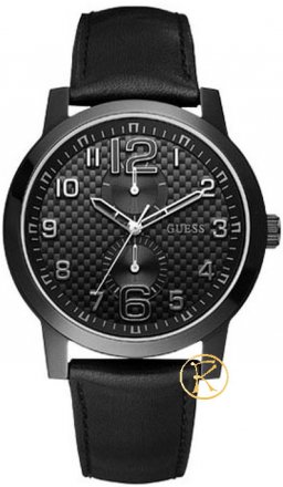 Guess Man Total Black Dial & Leather Strap W95111G1