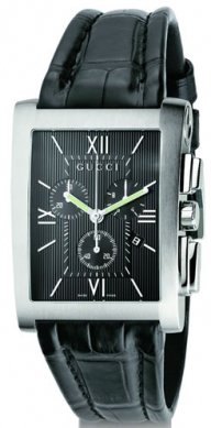 GUCCI Μens Black Leather Chronograph YA086307