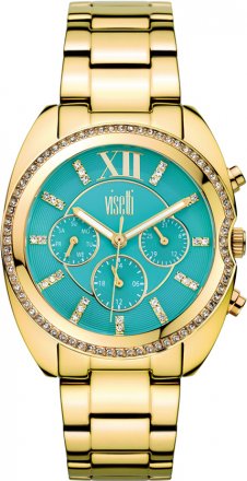 VISETTI Finesse Calendar Crystals Gold Stainless Steel Bracelet AM975-GV