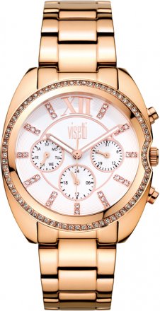 VISETTI Finesse Calendar Crystals Rose Gold Stainless Steel Bracelet AM975-RW