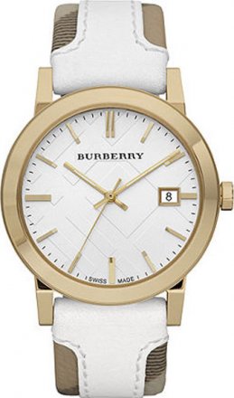 Burberry Swiss Check Fabric and White Leather Band White Dial Watch BU9015