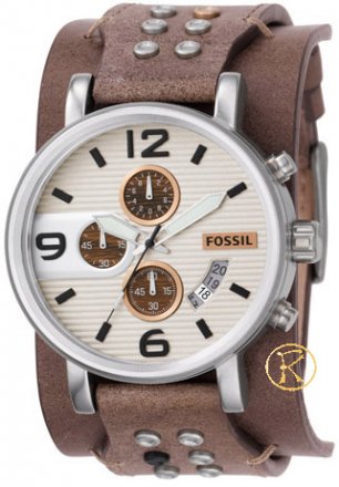 FOSSIL mens chronograph beige with brown leather strap JR1149