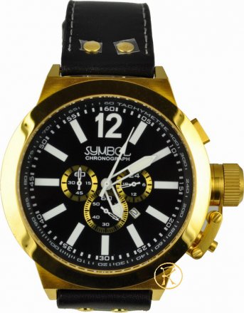 SYMBOL Chronograph Black Leather Strap SY-79011-GB-Y-W-B
