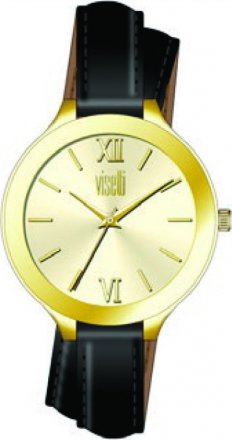 Visetti Gold Black Leather Strap PE-727GB