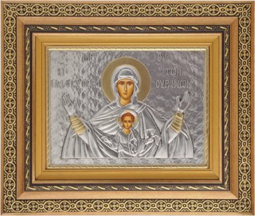Εικόνα "Η Πλατυτέρα των Ουρανών" με επικάλυψη από φύλλο ασήμι 925 και τοπικό επιχρύσωμα ΚΩΔ. 810 53x65