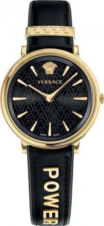 VERSACE V-Circle Gold Black Leather Strap VBP040017