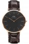 Daniel Wellington Classic Black York Rose Gold Brown Leather Strap DW00100128