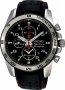Seiko SPORTURA Alarm Chronograph Black Leather Strap SNAE65P1