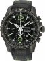 Seiko Sportura Alarm Black Leather Strap Chronograph SNAE97P1