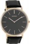 OOZOO Τimepieces Vintage Rose Gold Ultra Slim Black Leather Strap C6931