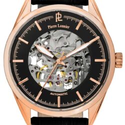 PIERRE LANNIER Automatic Rose Gold Black Leather Strap 307C033