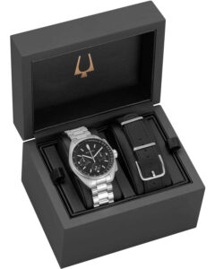 Bulova 96K111 Lunar Pilot Chronograph Silver Stainless Steel Bracelet Gift Set