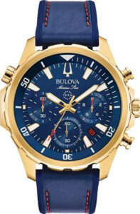 BULOVA Marine Star Gold Blue Leather Chronograph 97B168