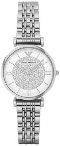 Armani White Crystal Pave Dial Stainless Steel Ladies Watch AR1925