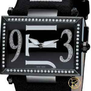 Cerruti Square Lady Crystal Black Dial and Leather Strap CT100202X04