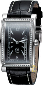 Cerruti Square Lady Crystal Silver Case Black Leather Strap CT100232X03