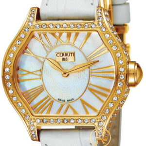 Cerruti Lady Crystal Gold Case White Dial and Leather Strap CT101072S03