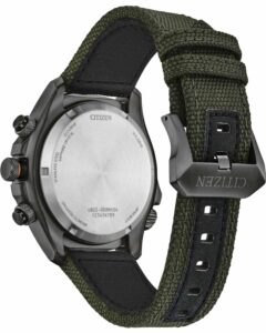 Citizen Promaster Land Eco Drive Dual Time Chronograph Green Cordura Fabric Strap  JV1005-02W